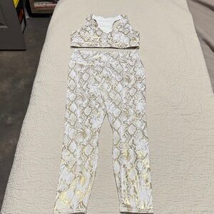 Fabletics Gold and White Snakeskin Leggings Set